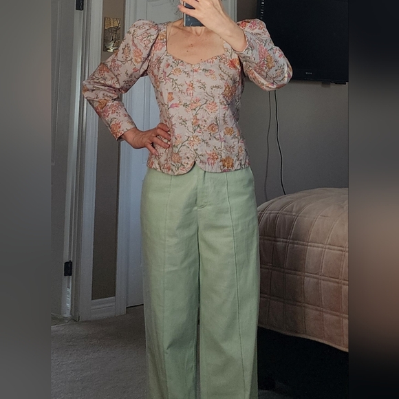 VIE REBECCA TAYLOR Long Sleeve Lidia Vine Top In Pebble Combo - Picture 3 of 13